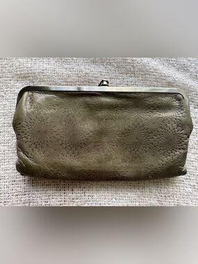 HOBO Olive Green Textured Leather Frame Wallet